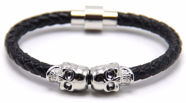 Black Leather Skull Bracelet