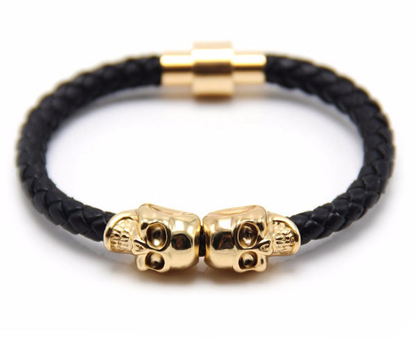 Black Leather Skull Bracelet