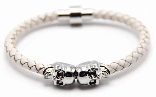 White Leather Skull Bracelet