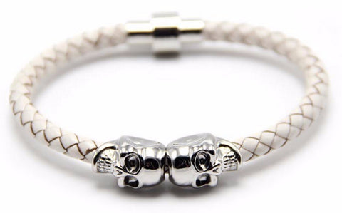 White Leather Skull Bracelet