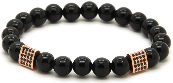 18kt Triangle Cylinder Black Agate Bracelet