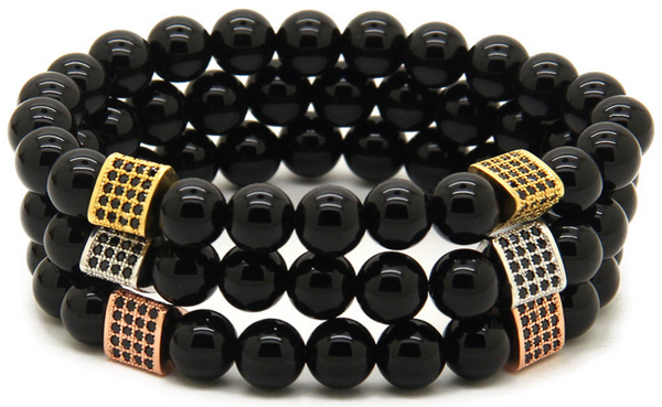 18kt Triangle Cylinder Black Agate Bracelet