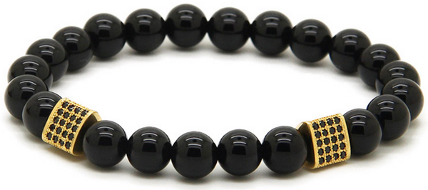 18kt Triangle Cylinder Black Agate Bracelet