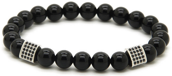 18kt Triangle Cylinder Black Agate Bracelet