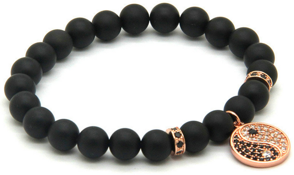 18kt Yin Yang Black Agate Macrame Bracelet