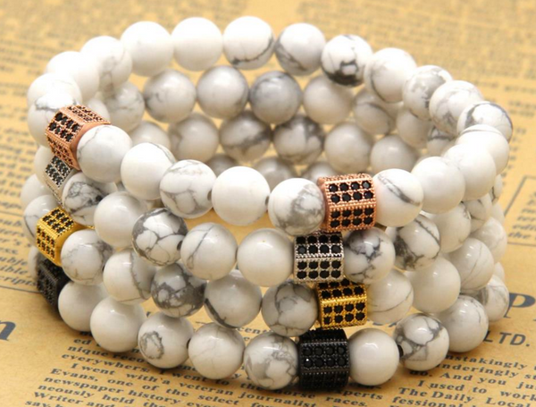 18kt White Howlite Cylinder Macrame Bracelet