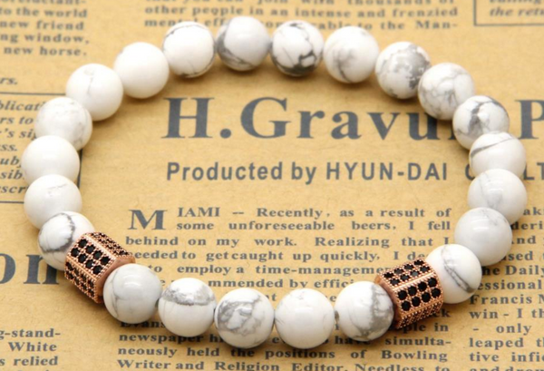 18kt White Howlite Cylinder Macrame Bracelet