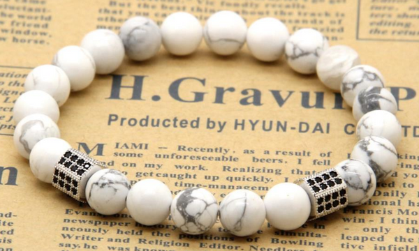 18kt White Howlite Cylinder Macrame Bracelet