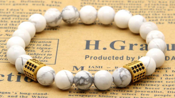 18kt White Howlite Cylinder Macrame Bracelet