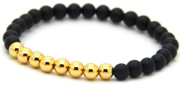 18kt Beaded Black Agate Bracelet