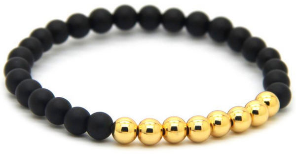 18kt Beaded Black Agate Bracelet