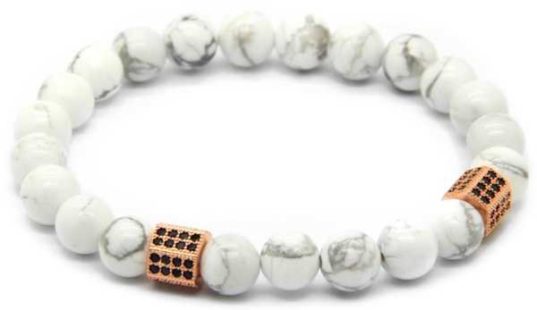 18kt White Howlite Cylinder Macrame Bracelet