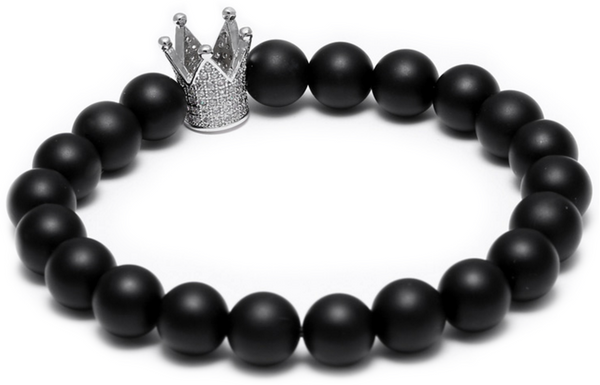 Black Matte Agate Crown Bracelet