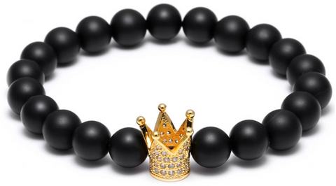 Black Matte Agate Crown Bracelet