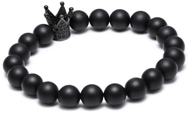 Black Matte Agate Crown Bracelet