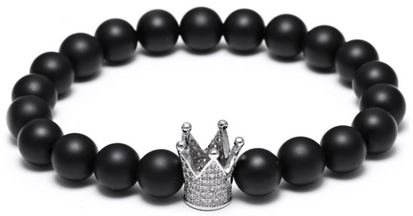 Black Matte Agate Crown Bracelet