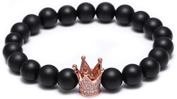 Black Matte Agate Crown Bracelet