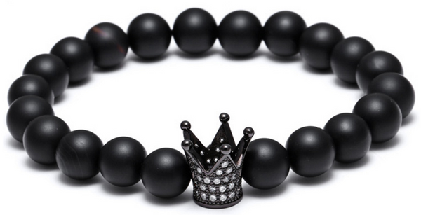 Black Matte Agate Crown Bracelet