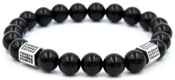 18kt Black Agate Cylinder Macrame Bracelet