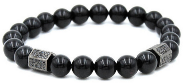 18kt Black Agate Cylinder Macrame Bracelet