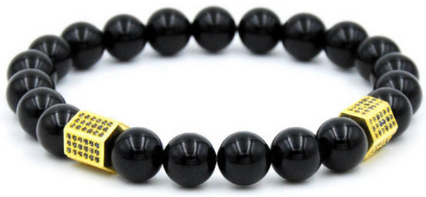 18kt Black Agate Cylinder Macrame Bracelet