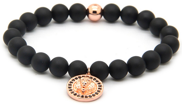 18kt Lion Pendant Black Agate Bracelet