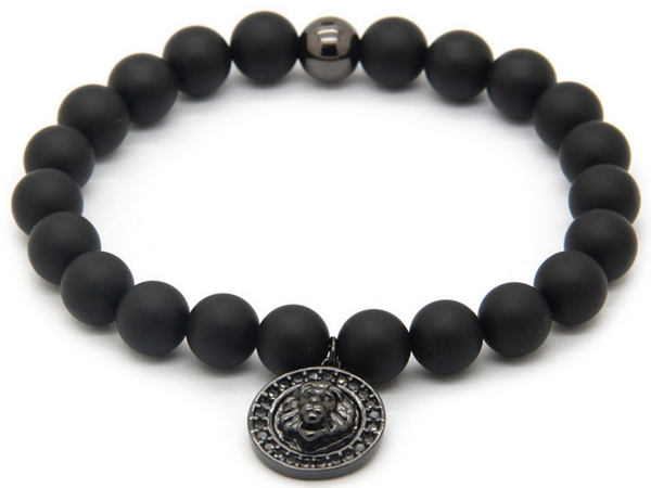 18kt Lion Pendant Black Agate Bracelet