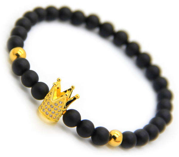 Gold Crown Black Agate Bracelet