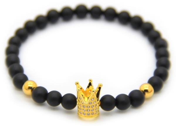 Gold Crown Black Agate Bracelet