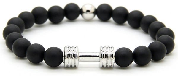 Dumbbell Black Matte Agate Bracelet