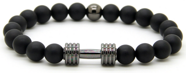 Dumbbell Black Matte Agate Bracelet