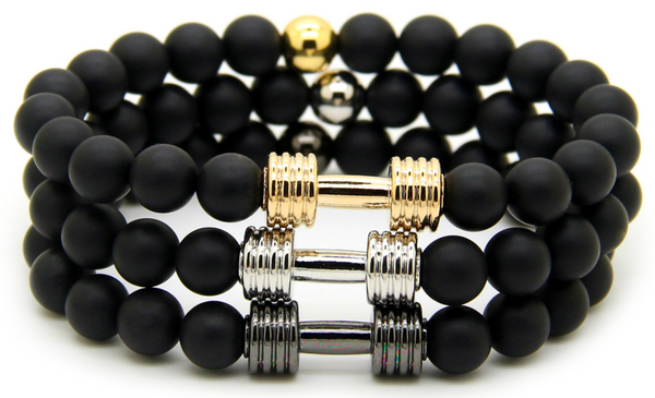 Dumbbell Black Matte Agate Bracelet