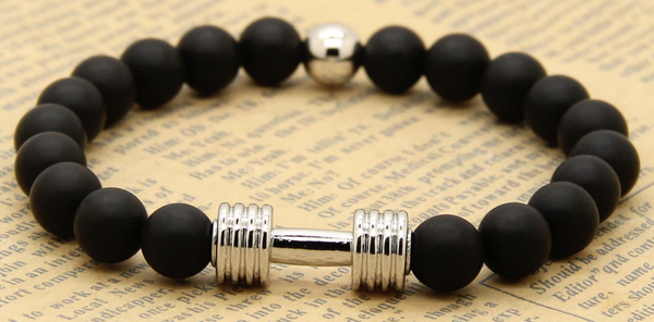 Dumbbell Black Matte Agate Bracelet