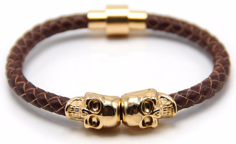 Brown Leather Skull Bracelet