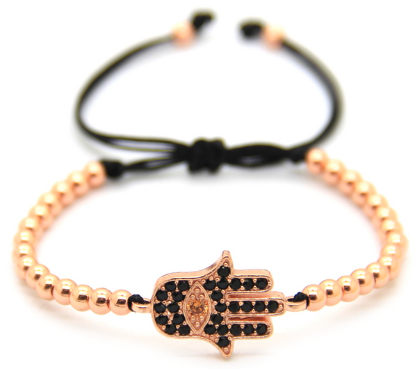 18kt Big Hamsa Hand Macrame Bracelet