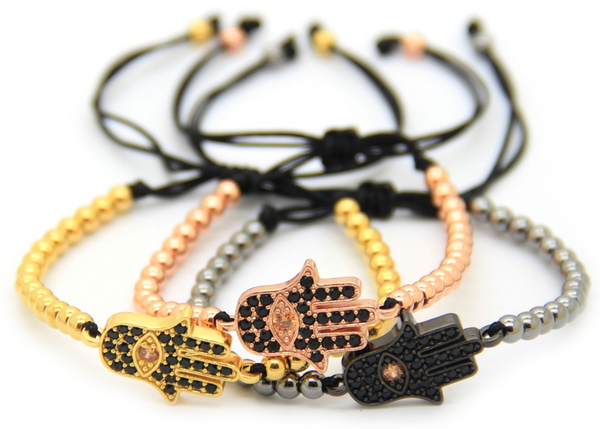 18kt Big Hamsa Hand Macrame Bracelet