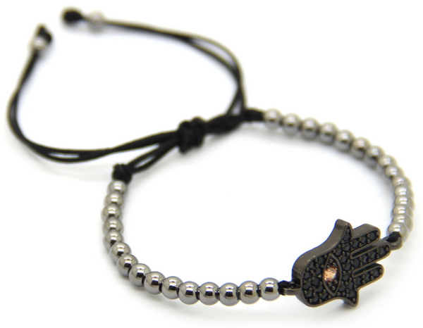 18kt Big Hamsa Hand Macrame Bracelet