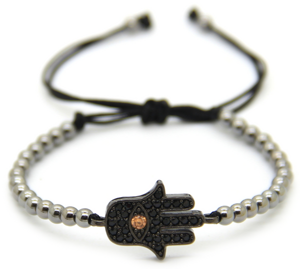 18kt Big Hamsa Hand Macrame Bracelet