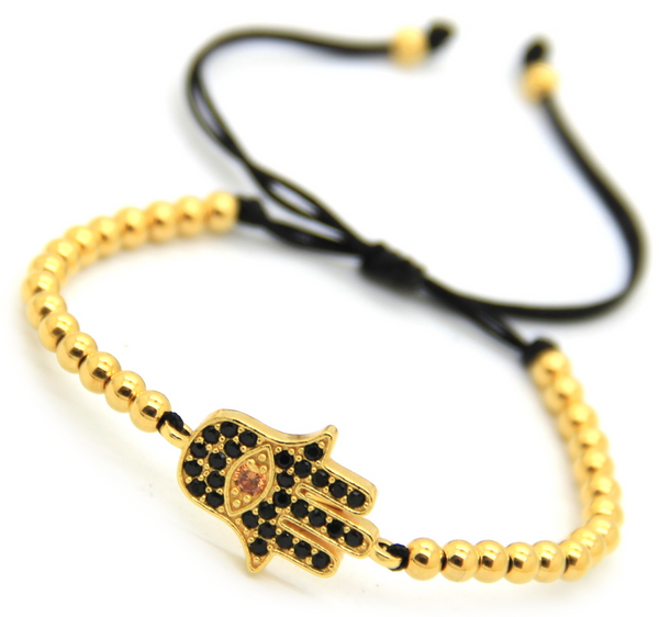 18kt Big Hamsa Hand Macrame Bracelet