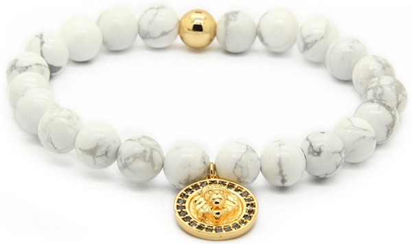 18kt Lion Pendant White Howlite Bracelet