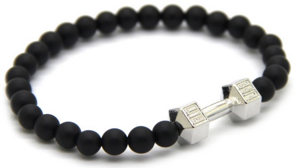 Black Matte Agate Dumbbell Bracelet