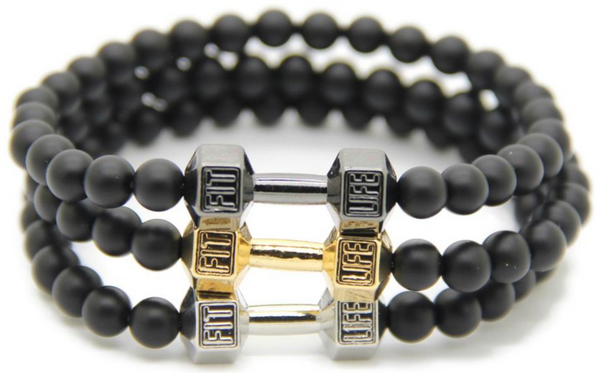 Black Matte Agate Dumbbell Bracelet