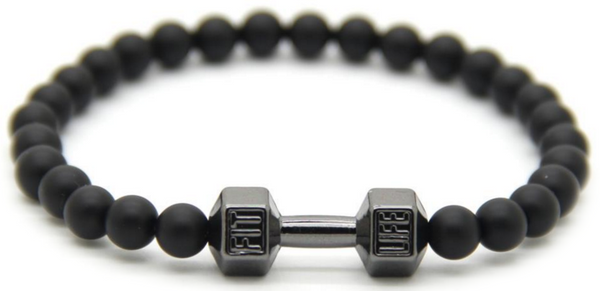 Black Matte Agate Dumbbell Bracelet