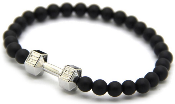 Black Matte Agate Dumbbell Bracelet