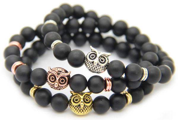 Owl Matte Agate Bracelet