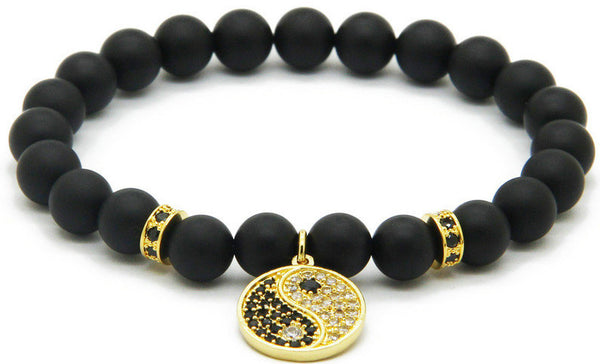 18kt Yin Yang Black Agate Macrame Bracelet