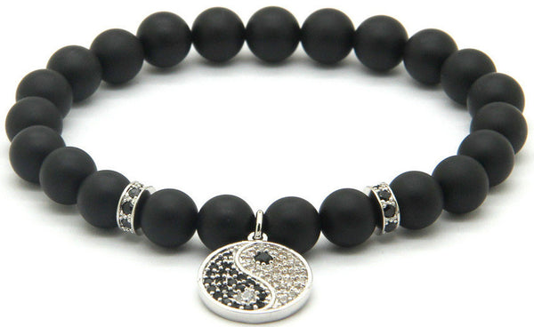 18kt Yin Yang Black Agate Macrame Bracelet