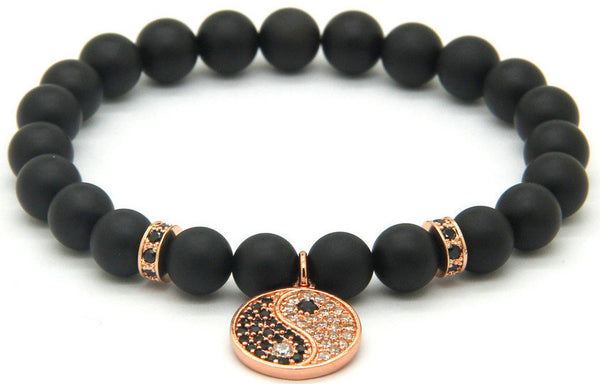 18kt Yin Yang Black Agate Macrame Bracelet