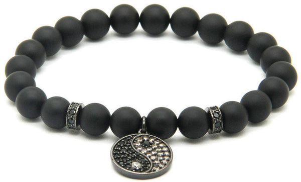 18kt Yin Yang Black Agate Macrame Bracelet