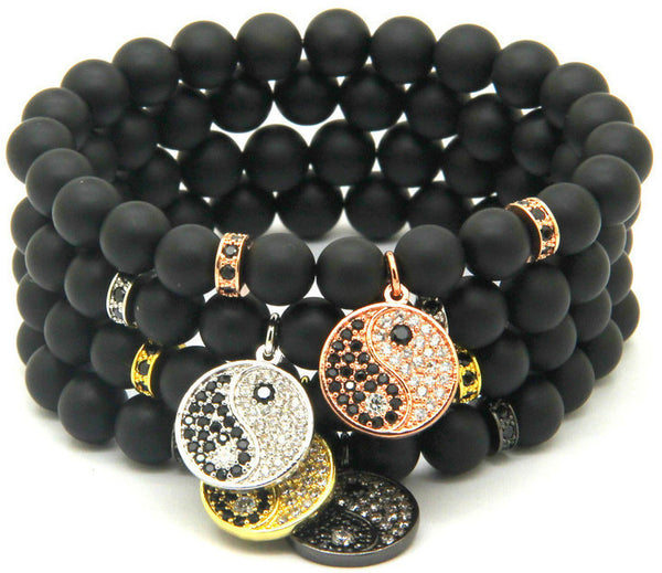 18kt Yin Yang Black Agate Macrame Bracelet